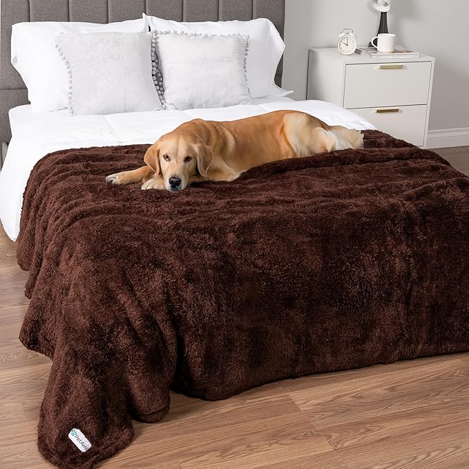 PetAmi Fluffy Waterproof Dog Blanket for Bed Large Dogs, Soft Warm Pet Sherpa Throw Pee Proof Couch Cover, Reversible Cat Blanket Sofa Crate Kennel Protector, Washable Mat (Brown, 60x80)