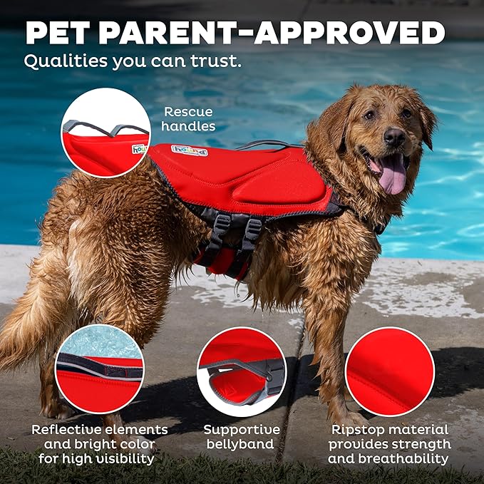 Outward Hound Dawson Swim Dog Life Jacket, High-Performance Neoprene Dog Life Vest for Swimming, Boating, and Water Safety, XL, Red