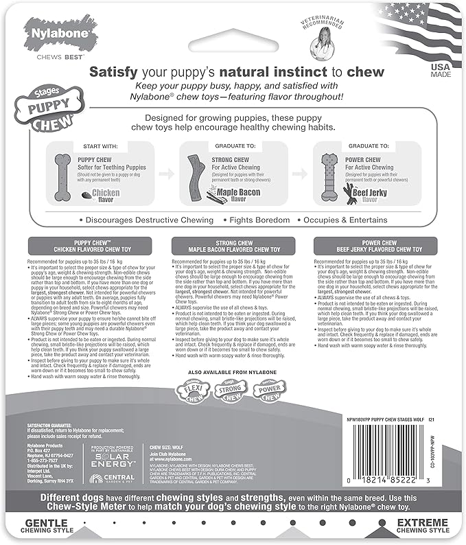 Nylabone Puppy Stages Chew Toy Set, Teething and Chewing Toys for Growing Puppies, Chicken, Maple Bacon, & Beef Jerky Flavors, Medium - Up to 35 lbs, 3 Pack