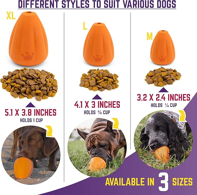 Chew King Premium Treat Dog Toy, Extremely Durable Natural Rubber Toy, Bacon Flavored Dog Toy Orange Large