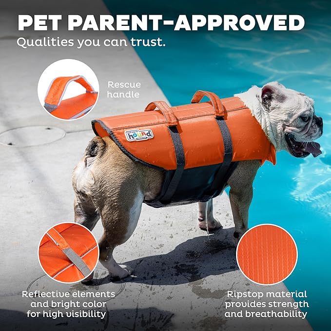 Outward Hound Granby Splash Dog Life Jacket, High-Buoyancy Dog Life Vest for Swimming, Boating, and Water Safety, XS, Orange