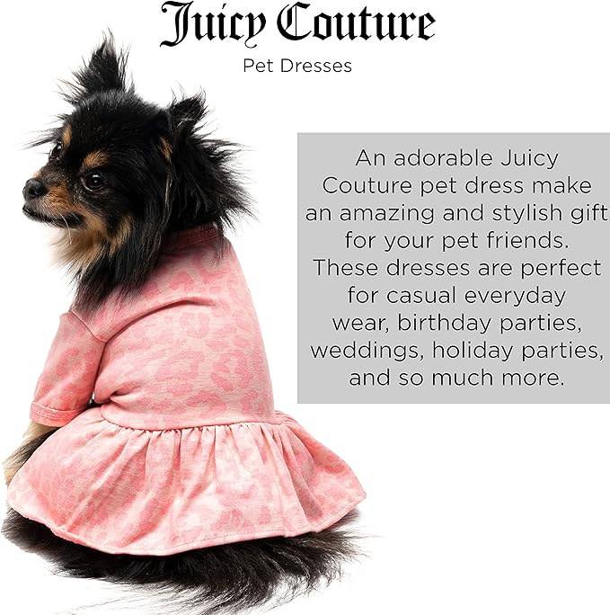 Juicy Couture Pink Leopard Tulle Dog Dress ā Pullover Design Puppy Shirt with Elasticated Waistline and Flared Skirt, Doggie Clothes for Convenient Bathroom Breaks