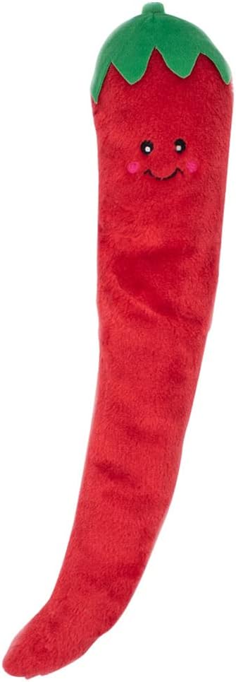ZippyPaws Jigglerz - Zippy Paws Dog Toy for Large and Small Dogs, Squeaky Plush Tug Toy with No Stuffing, Squeaky Veggie Themed Interactive Dog Toys with Crinkle Head and Tail, Pepper