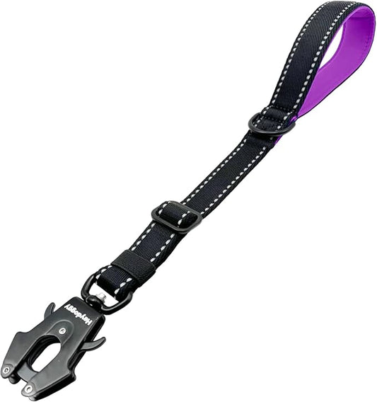 Strong Heavy Duty Dog Leash - Adjustable 15"-18" Reflective Nylon Training Leash with Padded Handle & Frog Clip, Traffic Control for Large Medium Dogs, No Pull Walking Black Purple