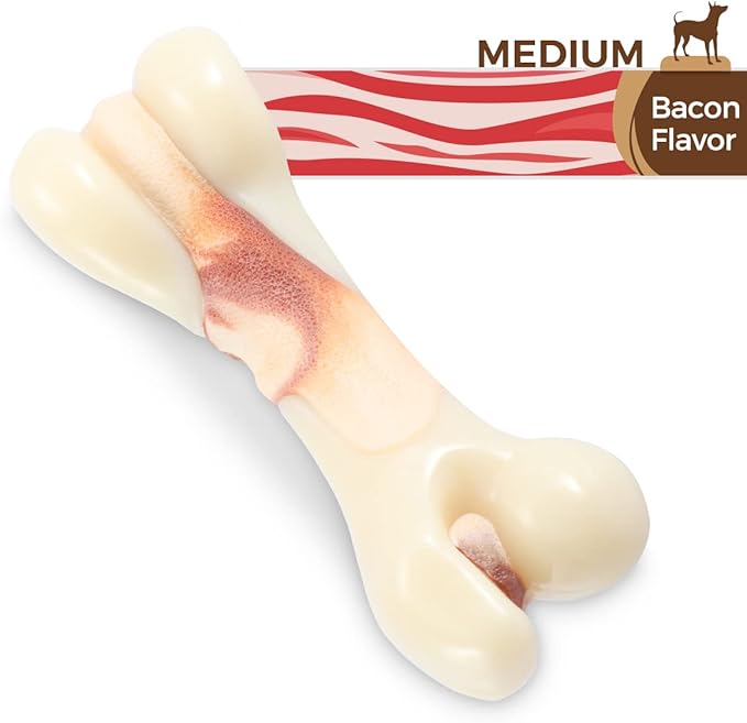Tikaton Dog Chew Toys for Aggressive Chewers, Bacon Flavor Durable Dog Teething Chew Toys Bones for Large/Medium/Small Puppies