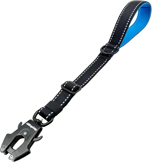 Strong Heavy Duty Dog Leash - Adjustable 15"-18" Reflective Nylon Training Leash with Padded Handle & Frog Clip, Traffic Control for Large Medium Dogs No Pull Walking Black Blue