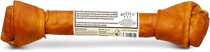 Pork Chomps Roasted Pork Skin Dog Chew, 20-inch Knot, 1 Count (Pack of 3)