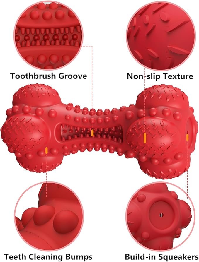 SCHITEC Squeaky Dog Chew Toy for Aggressive Chewers Large Breed, [2 Pack] Tough Interactive Teething Rubber Bone for Big Medium Dogs