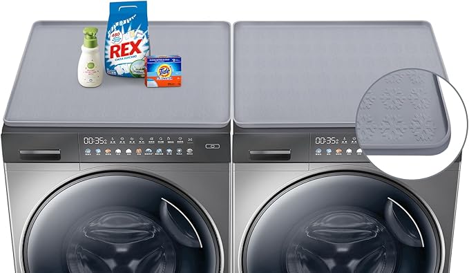 2 Pcs Washer and Dryer Covers for The Top, 23.6" x 23.6" Silicone Washer and Dryer Top Protector Mat, Non-slip Washable Washing Machine Cover for the Top Mat for Home Kitchen Laundry (Gray)