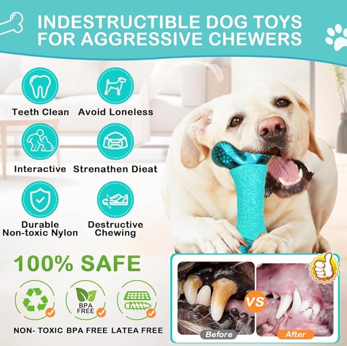 Indestructible Dog Toys for Aggressive Chewers, Durable Dog Chew Toys for Large/Medium Breed, Real Bacon Flavored