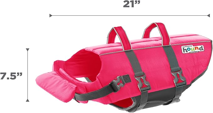 Outward Hound Granby Splash Dog Life Jacket, High-Buoyancy Dog Life Vest for Swimming, Boating, and Water Safety, XL, Pink