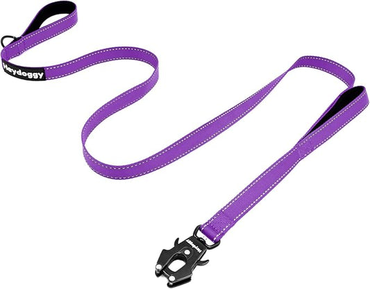 Strong Heavy Duty Dog Leash - 5ft Reflective Nylon Training Leash with Soft Padded Double Handle & Auto Lock Frog Clip, Safety Traffic Control for Large Medium Small Dogs No Pull Walking Purple,5ft