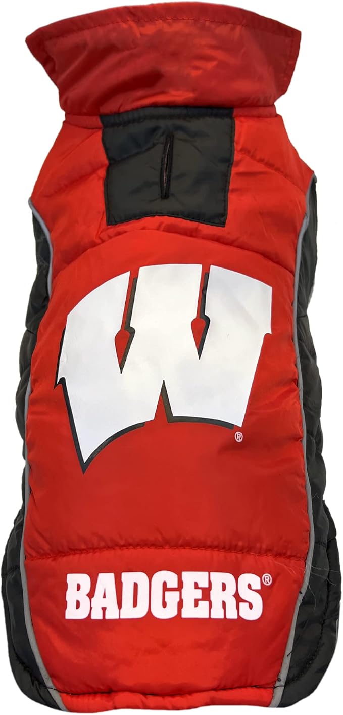 Pets First Collegiate Wisconsin Badgers Puffer Vest for Dogs & Cats. Size Large. Warm, Cozy, and Waterproof Dog Coat, for Small and Large Dogs/Cats.