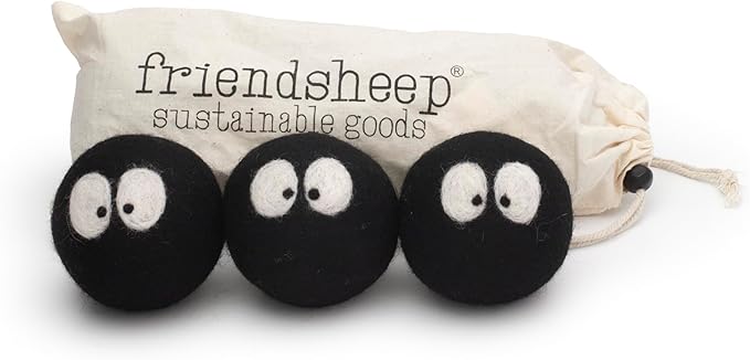 Wool Dryer Balls by Friendsheep 3 Pack XL Organic Premium Reusable Cruelty Free Handmade Fair Trade No Lint Fabric Softener Laundry Soot Sprites Trio