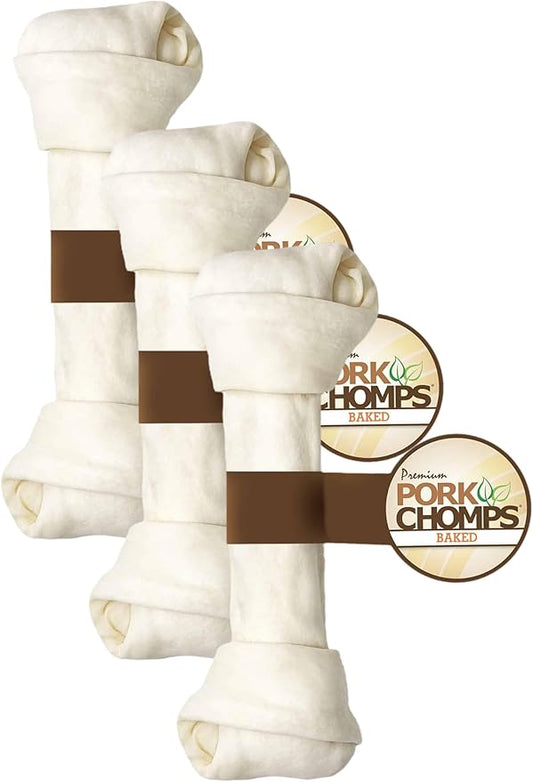 Pork Chomps Baked Pork Skin Dog Chew, 8-inch Knot, 1 Count (Pack of 3)