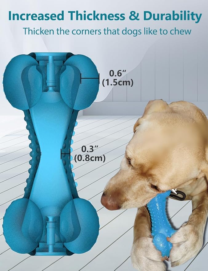 SCHITEC Squeaky Dog Chew Toy, Tough Durable Natural Rubber Bone with Toothbrush, Indestructible for Aggressive Chewers Large Medium Breed Teeth Cleaning