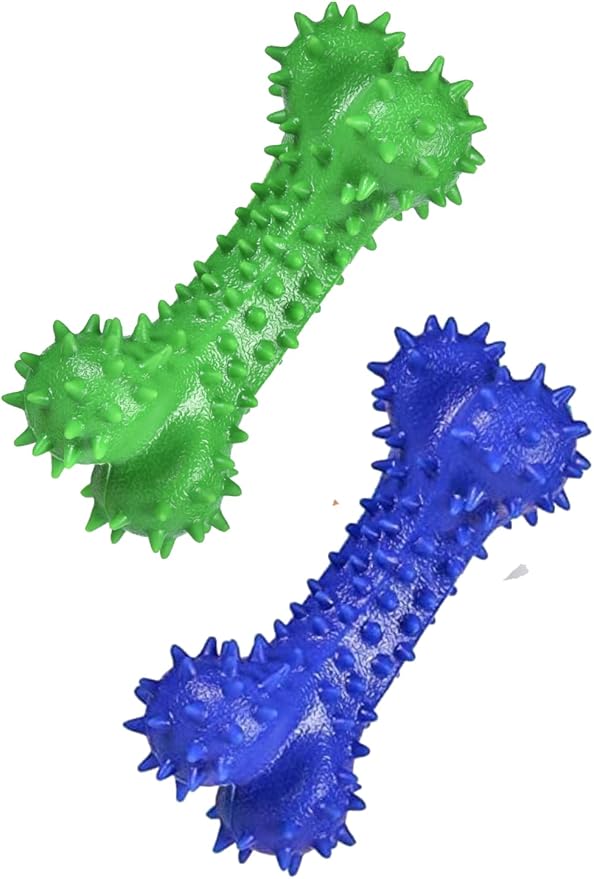 Dog Chew Toys for Aggressive Chewers - Rubber Chew Toys, Bacon Flavor Teething Dog Toys, Interactive Toy for Teeth Cleaning and Gum Massage (2pcs), Bacon Flavour (Green/Blue)