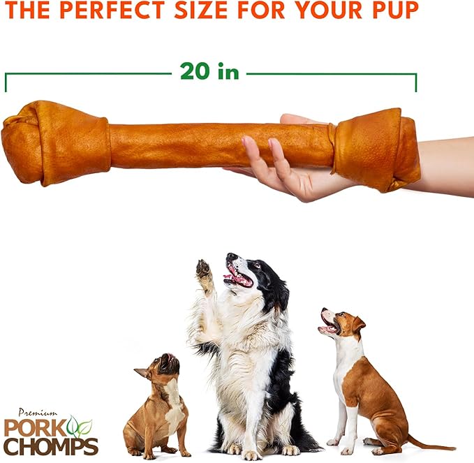 Pork Chomps Roasted Pork Skin Dog Chew, 20-inch Knot, 1 Count (Pack of 3)