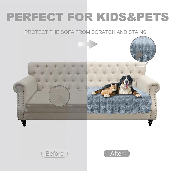 Waterproof Dog Bed Cover, Soft Plush Pet Blanket with Anti-Slip Back for Bed Couch Sofa, Furniture Protector for Small, Medium and Large Dogs and Cats (LightGrey-Bubble, 30"x70")