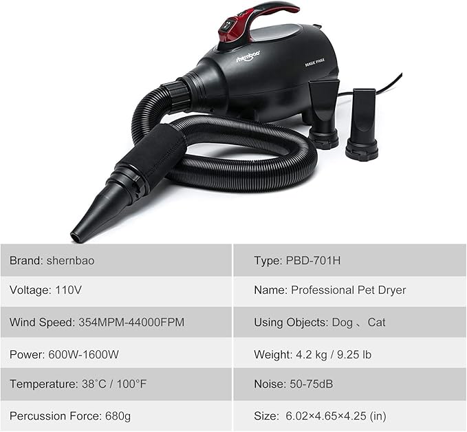 shernbao High Velocity Professional Dog Pet Grooming Hair Drying Force Dryer Blower 4.5HP (PBD-701H)