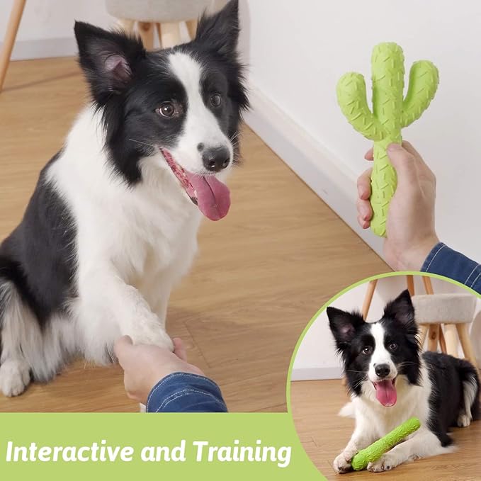 MewaJump Dog Chew Toys for Aggressive Chewers, Durable Rubber Cactus Tough Toys for Training and Cleaning Teeth, Interactive Dog Toys for Small/Medium Dog