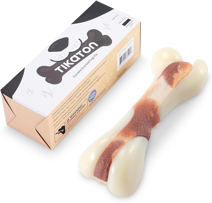 Tikaton Dog Chew Toys for Aggressive Chewers, Bacon Flavor Durable Dog Teething Chew Toys Bones for Large/Medium/Small Puppies