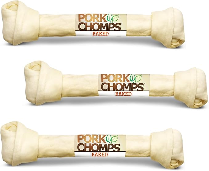 Pork Chomps Baked Pork Skin Dog Chew, 20-inch Knot, 1 Count (Pack of 3)