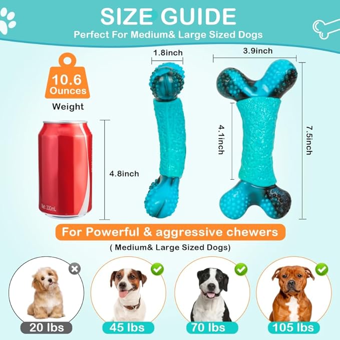 Indestructible Dog Toys for Aggressive Chewers, Durable Dog Chew Toys for Large/Medium Breed, Real Bacon Flavored