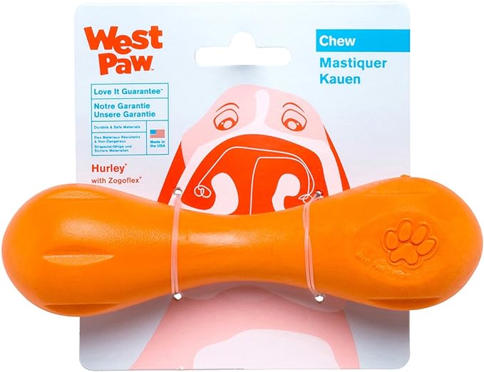 WEST PAW Zogoflex Hurley Dog Bone Chew Toy – Floatable Pet Toys for Aggressive Chewers, Catch, Fetch – Bright-Colored Bones for Dogs – Recyclable, Dishwasher-Safe, Non-Toxic, Small, Tangerine