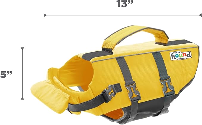 Outward Hound Granby Splash Dog Life Jacket, High-Buoyancy Dog Life Vest for Swimming, Boating, and Water Safety, Small, Yellow
