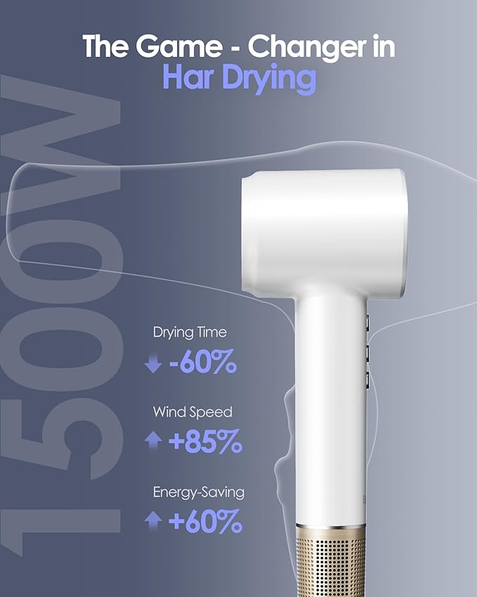Hair Dryer -Bopcal Ionic Blow Dryer, 500 Million Ions Fast Drying, Low-Noise Hairdryer, 3 Speeds & 4 Temps with Travel Size for Professional Styling at Home/Salon