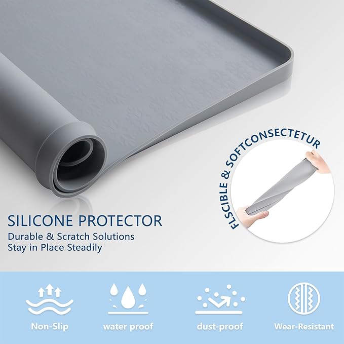 2 Pcs Washer and Dryer Covers for The Top, 23.6" x 23.6" Silicone Washer and Dryer Top Protector Mat, Non-slip Washable Washing Machine Cover for the Top Mat for Home Kitchen Laundry (Gray)