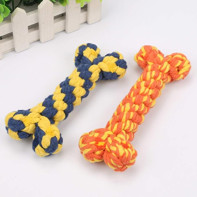 Dog Rope Toy Bone Pet Teeth Cleaning Toy - 2 Handmade Gifts for Puppies