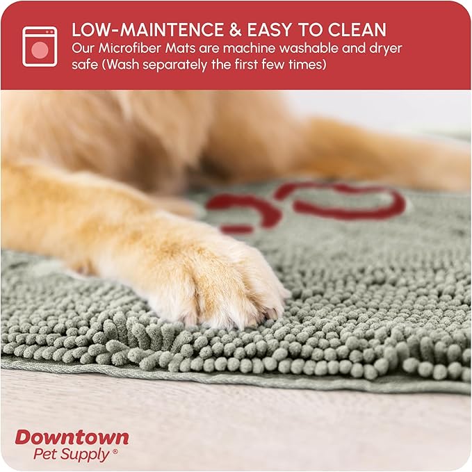 My Doggy Place Microfiber Dog Mat for Muddy Paws, 36" x 26" Light Gray With Paw Print - Absorbent Quick-Drying Cleaning, Washer and Dryer Safe - Non-Slip Rubber Backed Pet Mat, Large