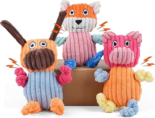 Durable Interactive Squeaky Dog Toys 3-Pack – Tough Chew Toys for Aggressive Chewers & Puppies, Long-Lasting Plush Toy Bundle for Medium/Small Dogs – Noise-Making Pet Gifts to Keep Dogs Busy