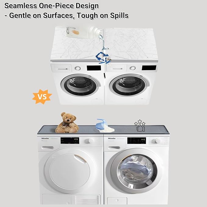 54'' x 27.5'' Washer and Dryer Covers for the Top, Silicone Washing Machine Cover, Dryer Top Protector Mat, Washer Dryer Countertop, Perfect for Laundry Room, Kitchen, Home Use, Grey 1Pack