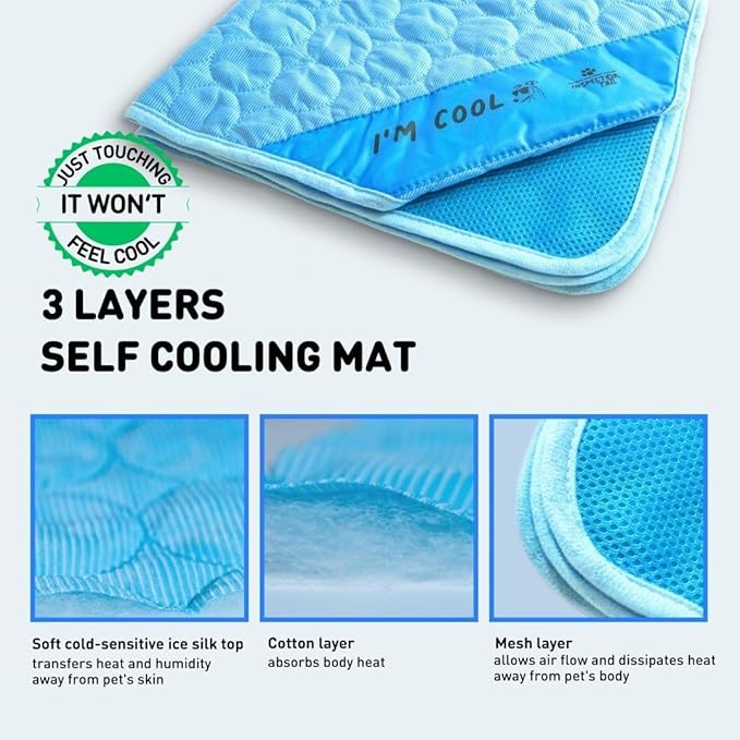 INSPECTOR TAIL Self Cooling & Traveling Mat + Free String Bag Pack/Washable & Portable Pet Soft Pad for Indoor or Outdoor/Perfect for Dog & Cats for Car Travel Kennel Sofa Bed Floor/Blue