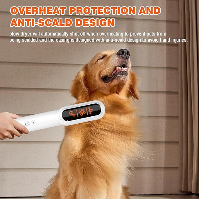 2 in 1 Portable Pet Hair Dryer for Dogs, LED Screen, NTC Smart Temperature Adjustment, Less Noise, 106000 High Rotating Speed Grooming Brush for Travel Camping