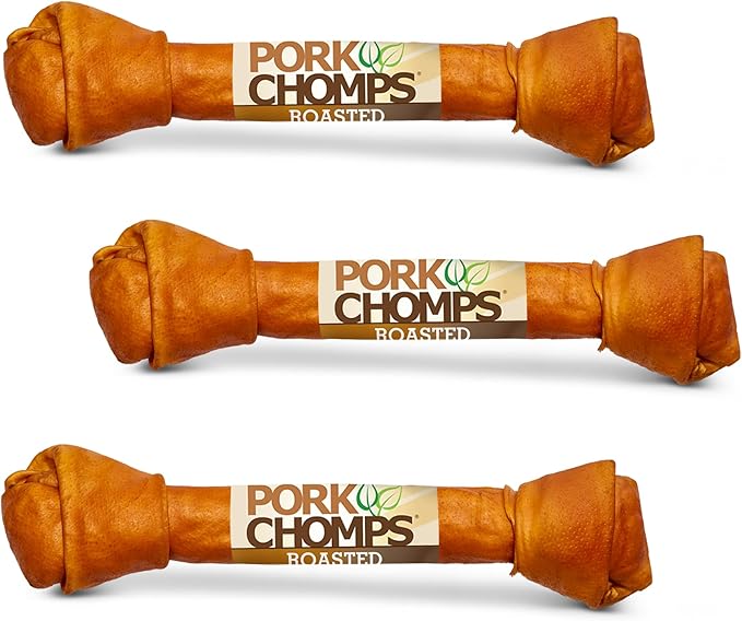 Pork Chomps Roasted Pork Skin Dog Chew, 20-inch Knot, 1 Count (Pack of 3)