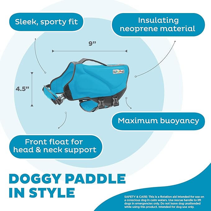 Outward Hound Dawson Swim Dog Life Jacket, High-Performance Neoprene Dog Life Vest for Swimming, Boating, and Water Safety, XS, Blue