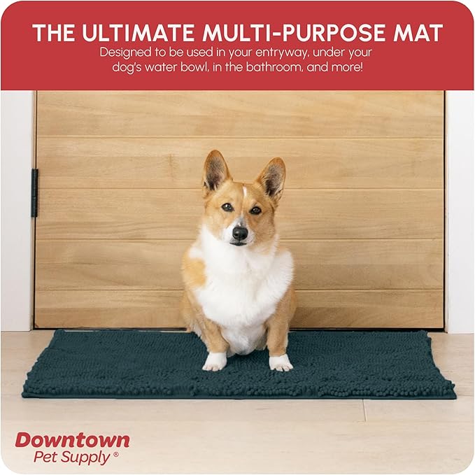My Doggy Place Microfiber Dog Mat for Muddy Paws, 31" x 20" Teal with Paw Print - Absorbent and Quick-Drying Dog Paw Cleaning Mat, Washer and Dryer Safe - Non-Slip Rubber Backed Pet Mat, Medium