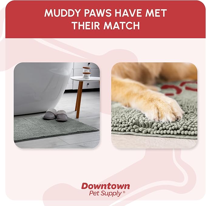 My Doggy Place Microfiber Dog Mat for Muddy Paws, 36" x 26" Light Gray With Paw Print - Absorbent Quick-Drying Cleaning, Washer and Dryer Safe - Non-Slip Rubber Backed Pet Mat, Large