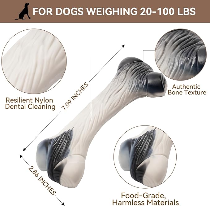 Durable Dog Toys, Doggo Chew Toys for Aggressive Chewers for Large/Medium/Small Breeds, Real Bacon Flavor Dog Bones Toys