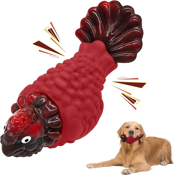WinTour Tough Dog Toys for Aggressive Chewers, Durable and Indestructible Dog Toys to Keep Them Busy, Turkey Squeaky Chew Toys for Medium and Large Dogs, Red