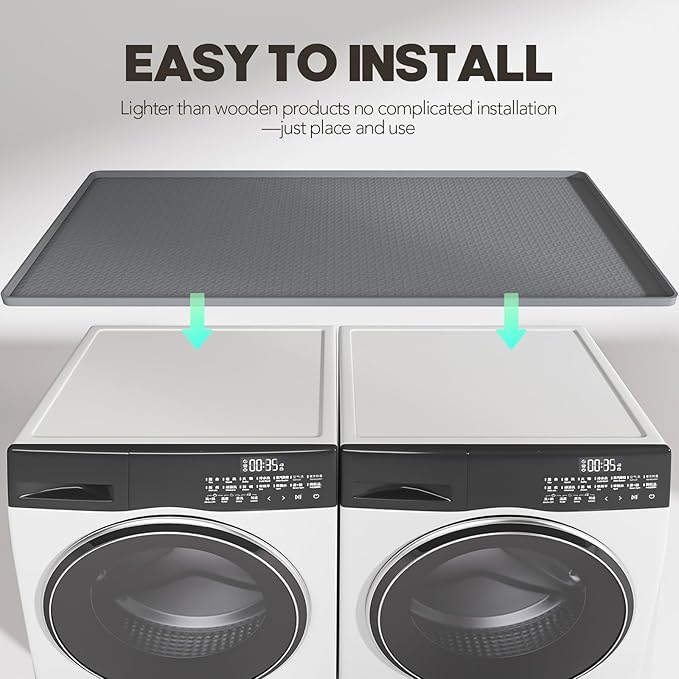 Washer Dryer Countertop, 51.2" x 25.6" Large Washer and Dryer Covers for The Top, Non-Slip Waterproof Silicone Dryer Top Protector Mat, Washer Dryer Topper for Laundry Room Kitchen Home（Gray）
