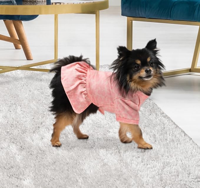 Juicy Couture Pink Leopard Tulle Dog Dress – Pullover Design Puppy Shirt with Elasticated Waistline and Flared Skirt, Doggie Clothes for Convenient Bathroom Breaks