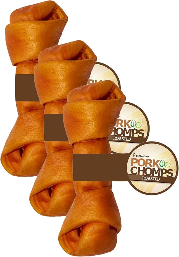 Pork Chomps Roasted Pork Skin Dog Chew, 8-inch Knot, 1 Count (Pack of 3)