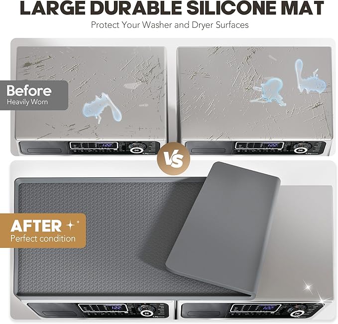 Washer Dryer Countertop, 51.2" x 25.6" Large Washer and Dryer Covers for The Top, Non-Slip Waterproof Silicone Dryer Top Protector Mat, Washer Dryer Topper for Laundry Room Kitchen Home（Gray）