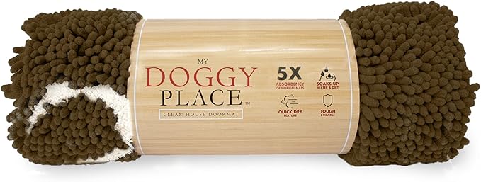My Doggy Place Microfiber Dog Mat for Muddy Paws, 60" x 36" Brown with Paw Print - Non-Slip, Absorbent and Quick-Drying Dog Paw Cleaning Mat, Washer and Dryer Safe - X-Large/Runner