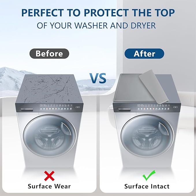 2 Pcs Washer and Dryer Covers for The Top, 23.6" x 23.6" Silicone Washer and Dryer Top Protector Mat, Non-slip Washable Washing Machine Cover for the Top Mat for Home Kitchen Laundry (Gray)